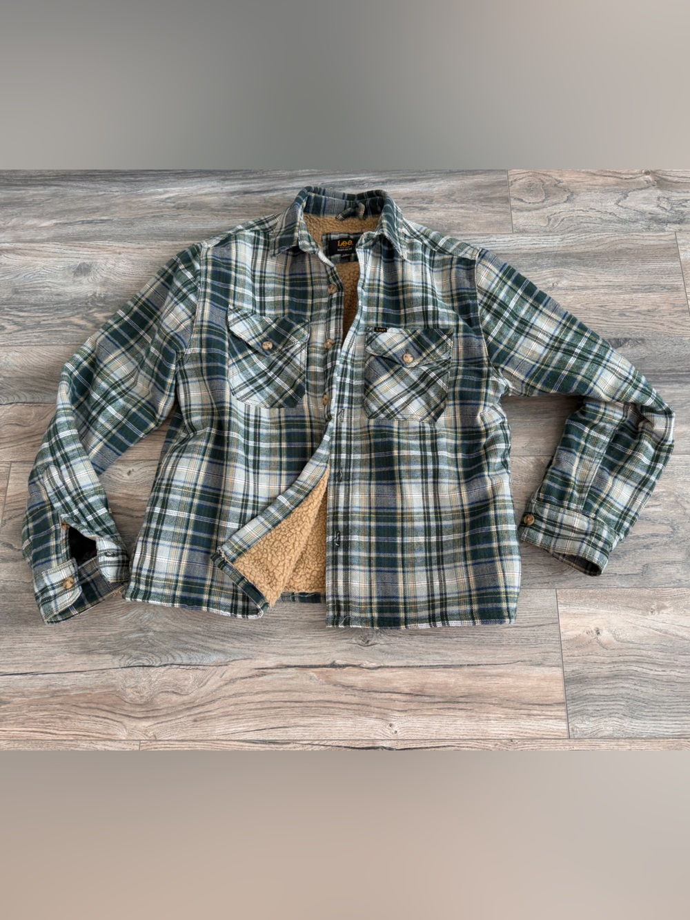 Lee Plaid Sherpa-Lined Shirt Jacket in Green and Gray size S regular fit